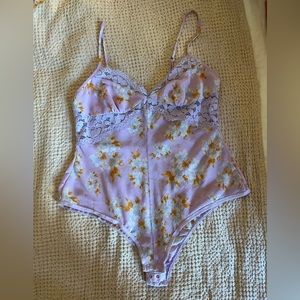 Free People Floral Lace Spring Bodysuit Light Purple